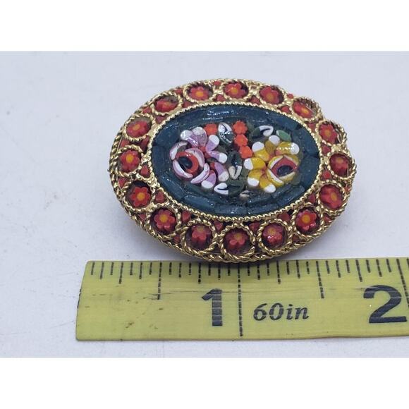 Vintage Italian Micro Mosaic Floral Brooch Pin Oval Glass Flowers millefiori - Picture 16 of 16